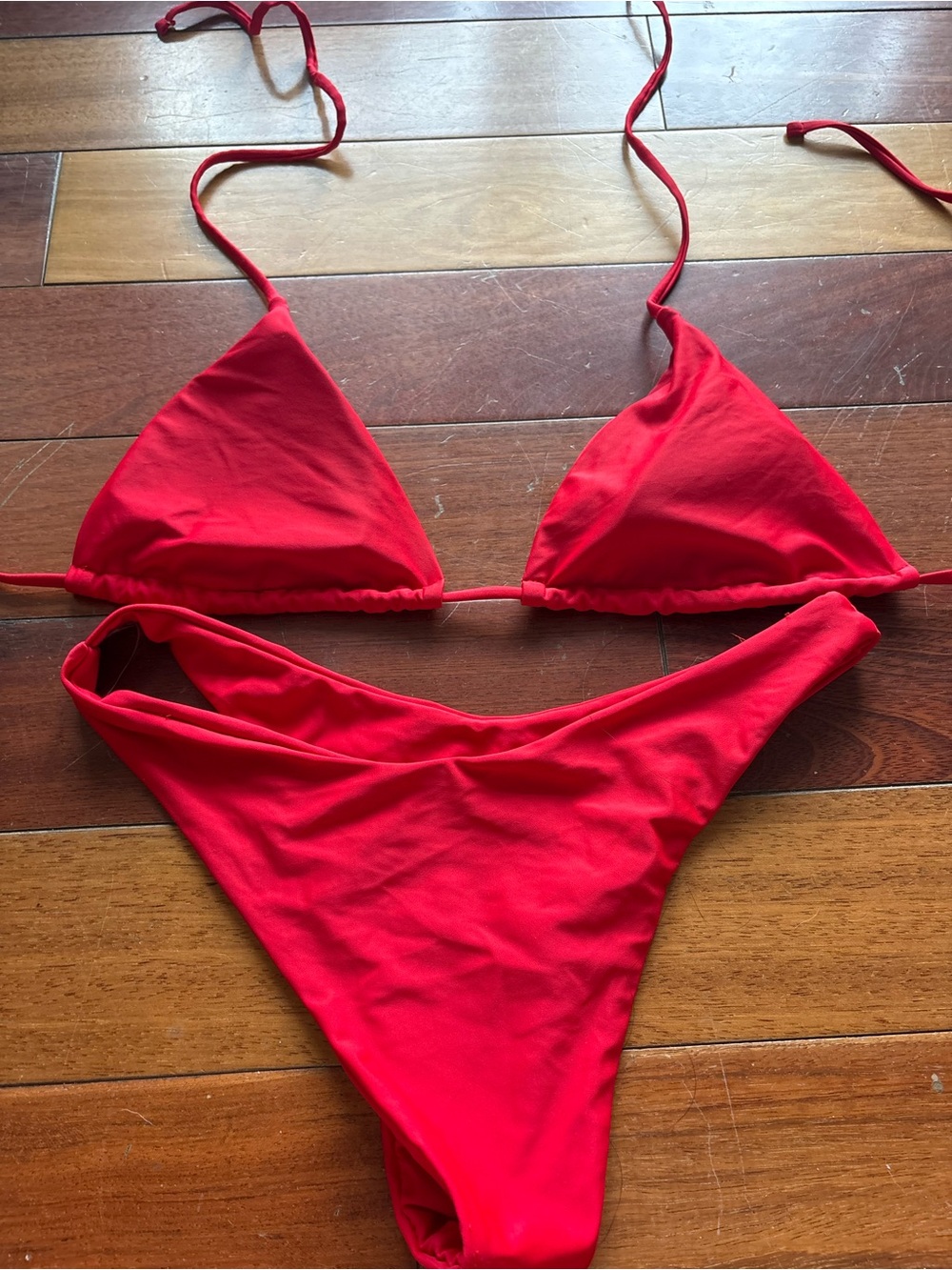 SHEIN Bright Red Triangle Tie Bikini
